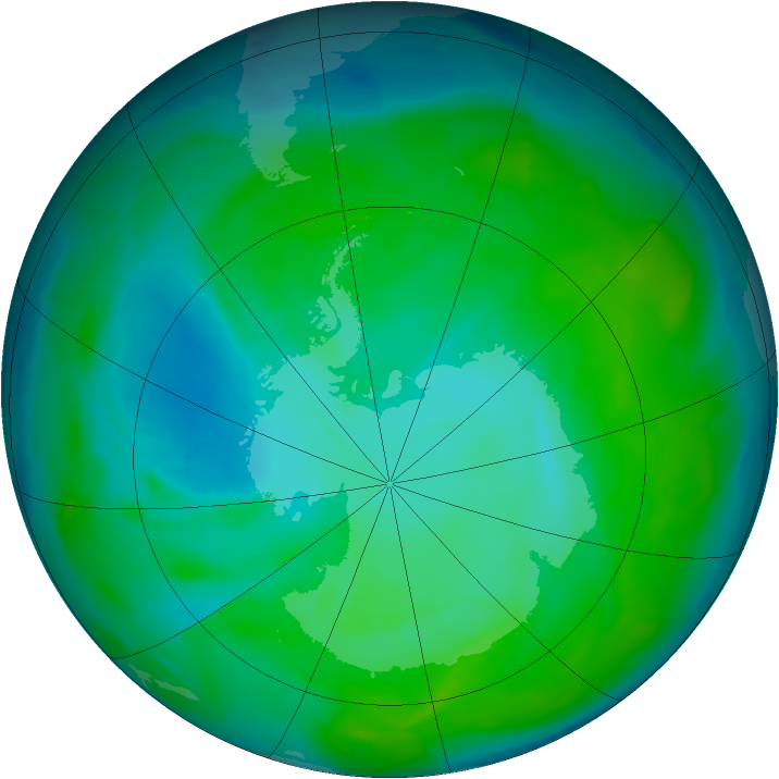 Antarctic ozone map for 25 December 2013